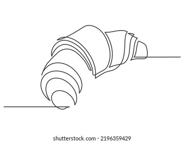 Continuous line drawing of croissan. Vector illustration for web, poster,  cafe menu.