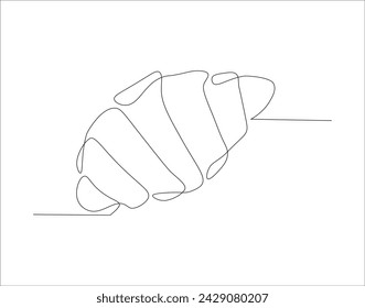 Continuous Line Drawing Of Croissant. One Line Of Baguette. French Bread Croissant Continuous Line Art. Editable Outline.
