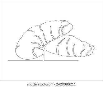 Continuous Line Drawing Of Croissant. One Line Of Baguette. French Bread Croissant Continuous Line Art. Editable Outline.
