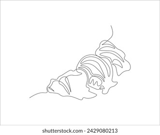 Continuous Line Drawing Of Croissant. One Line Of Baguette. French Bread Croissant Continuous Line Art. Editable Outline.
