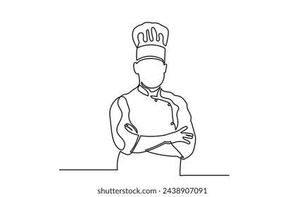 continuous line drawing of a cross hand and confident chef standing.Single-line chef cooking meal concept.vector illustration.
