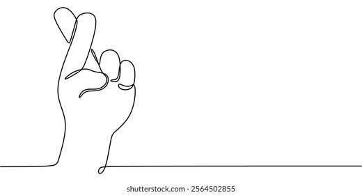 Continuous line drawing of crossed fingers. Symbolizing good luck, optimism, and the belief in favorable outcomes. Vector illustration one line art minimalist.