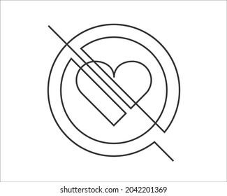 Continuous line drawing of crossed heart sign. Vector illustration.