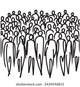 continuous line drawing crowd of people. Hands up. Group of applause people continuous one line vector drawing. Audience silhouette hand drawn