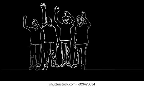 continuous line drawing of crowd of people