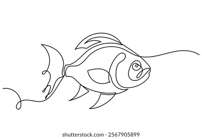 Continuous line drawing of a Crucian carp fish. illustration of saltwater fish line art vector illustration, One line drawing of a Crucian carp fish.Crucian carp fish isolated on a white background.