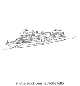 Continuous line drawing of a cruise ship, Single line illustration