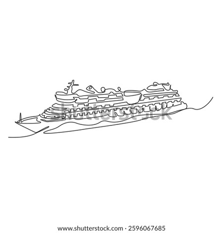 Continuous line drawing of a cruise ship, Single line illustration