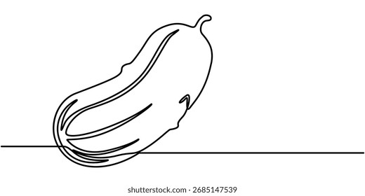  Continuous line drawing of cucumber, One single line sketch art concept of fresh food fruit and vegetable. Vector illustration editable stroke. 