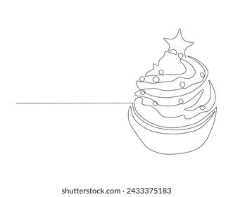 Continuous Line Drawing Of Cup Cake. One Line Of Muffin Cake. Cake Continuous Line Art. Editable Outline.
