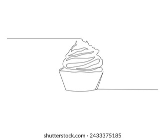 Línea Continua De Dibujo De La Taza De Pastel. Una Línea De Pastel De Magdalena. Linea continua de la torta. Contorno editable.
