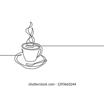 Continuous line drawing of a cup of coffee. Black and white vector illustration. - Vector
