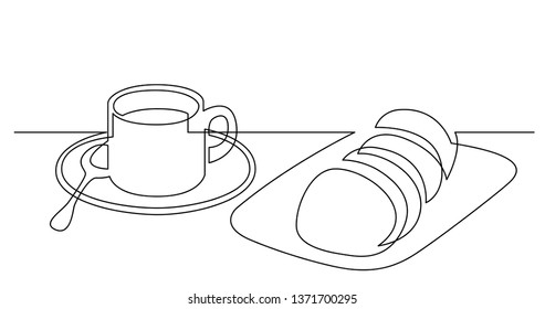 continuous line drawing of cup of coffee with bisquits