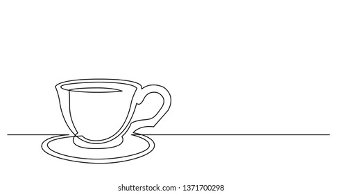 continuous line drawing of cup of coffee with saucer