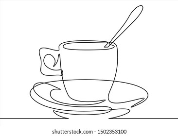 Continuous line drawing of cup of coffee. Vector illustration
