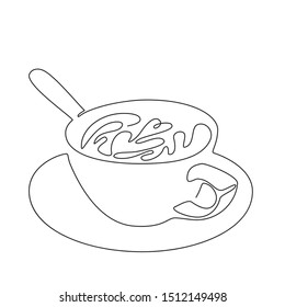 Continuous line drawing of cup of coffee or cappuccino. Vector illustration.