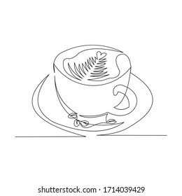 continuous line drawing of cup of coffee or tea. Vector illustration.