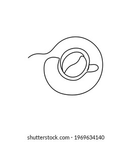 Continuous line drawing of a cup of coffee top view. Minimalist vector illustration isolated on white background for menu, print, t-shirt.