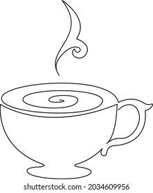 Kontinuierliche Zeichnung des Kaffees aus Tasse. Vektorgrafik.