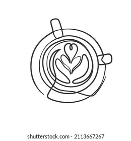 Continuous line drawing a cup of coffee. Coffee one line art