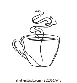 Continuous line drawing a cup of coffee. Coffee one line art drawing vector illustration