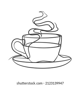 Continuous line drawing a cup of coffee or tea. Coffee one line art drawing vector illustration