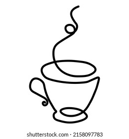 Kontinuierliche Zeichnung der Tasse Kaffee. Vektorgrafik. Konzept für Logo, Karte, Banner, Plakat, Flyer