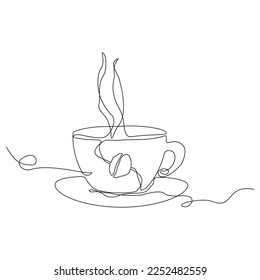 Continuous Line Drawing Cup Coffee Vector. Coffee Beans Cup
