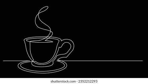 continuous line drawing of cup of coffee with saucer