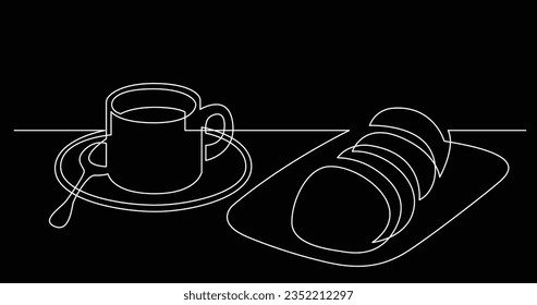 continuous line drawing of cup of coffee with bisquits