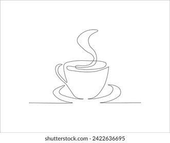 Continuous Line Drawing Of Cup Of Coffee. One Line Of Coffee. A Cup Of Coffee Continuous Line Art. Editable Outline.