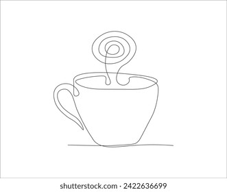 Continuous Line Drawing Of Cup Of Coffee. One Line Of Coffee. A Cup Of Coffee Continuous Line Art. Editable Outline.