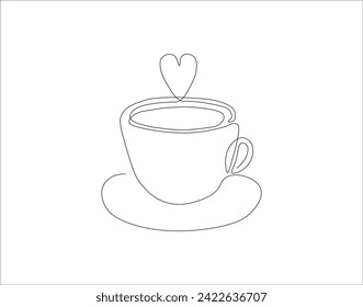Continuous Line Drawing Of Cup Of Coffee. One Line Of Coffee. A Cup Of Coffee Continuous Line Art. Editable Outline.
