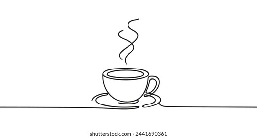 Continuous line drawing of cup of coffee. Vector illustration