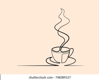 Continuous line drawing of cup of coffee. Vector illustration. Concept for logo, card, banner, poster, flyer