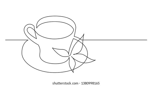 continuous line drawing of cup of herbal tea