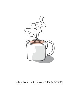 Continuous line drawing of cup with hot coffee