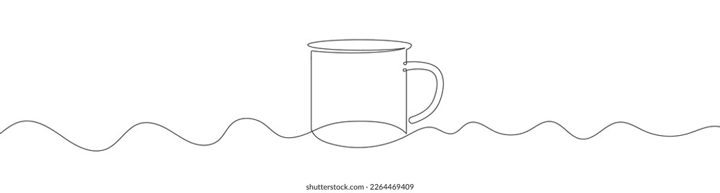 Continuous line drawing of cup. The mug one line icon. One line drawing background. Vector illustration. Cup black icon