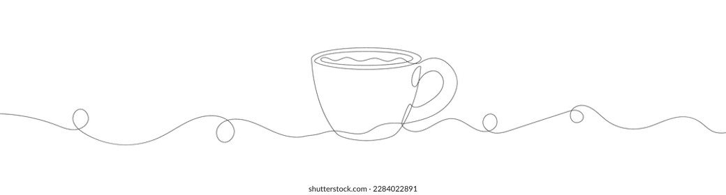 Continuous line drawing of cup. The mug one line icon. One line drawing background. Vector illustration. Cup black icon