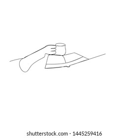 continuous line drawing of cup of tea and book. isolated sketch drawing of cup tea and book line concept. outline thin stroke vector illustration