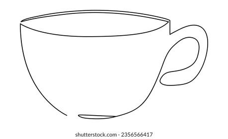 Continuous line drawing cup of tee or coffee. Vector illustration isolated on white.