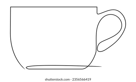 Continuous line drawing cup of tee or coffee. Vector illustration isolated on white.