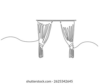 Continuous line drawing of curtain. Single line illustration of luxury curtain. Luxury intetior concept. Editable outline
