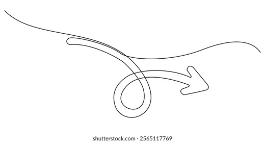 continuous line drawing of curved arrow line sign.one line drawing of curved arrow icon.simple single line vector illustration.isolated white background