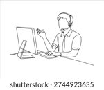 Continuous Line Drawing Customer Support Agent with Headset