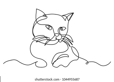 Continuous Line Drawing Of A Cute Cat Pet Vector Illustration.