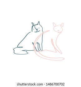 Continuous line, drawing of a cute cat
Simple hand-drawn stripes, vector illustration kawaii