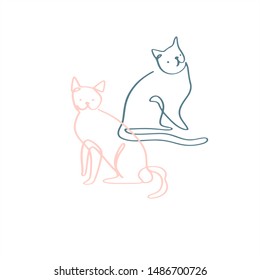 Continuous line, drawing of a cute cat
Simple hand-drawn stripes, vector illustration kawaii