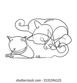 Continuous line drawing of cute cat, Cat one line drawing minimalist design