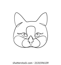 Continuous Line Drawing Of Cute Cat Head, Cat Head One Line Drawing Minimalist Design